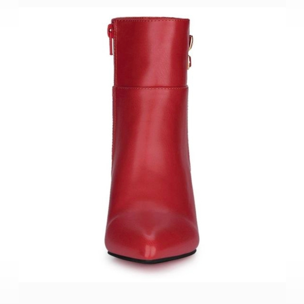 Allegra K Women's Pointed Toe Double Buckle Ankle Boots (8) ~ Red (NIB) - Picture 3 of 6